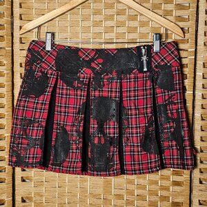 Tripp NYC Plaid Skull Skirt Goth Y2K Women's M